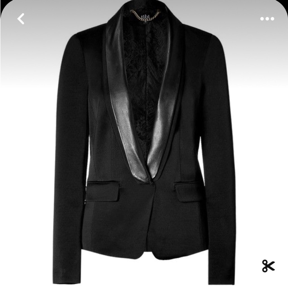 Tibi black leather lapel women’s tuxedo jacket Size 8